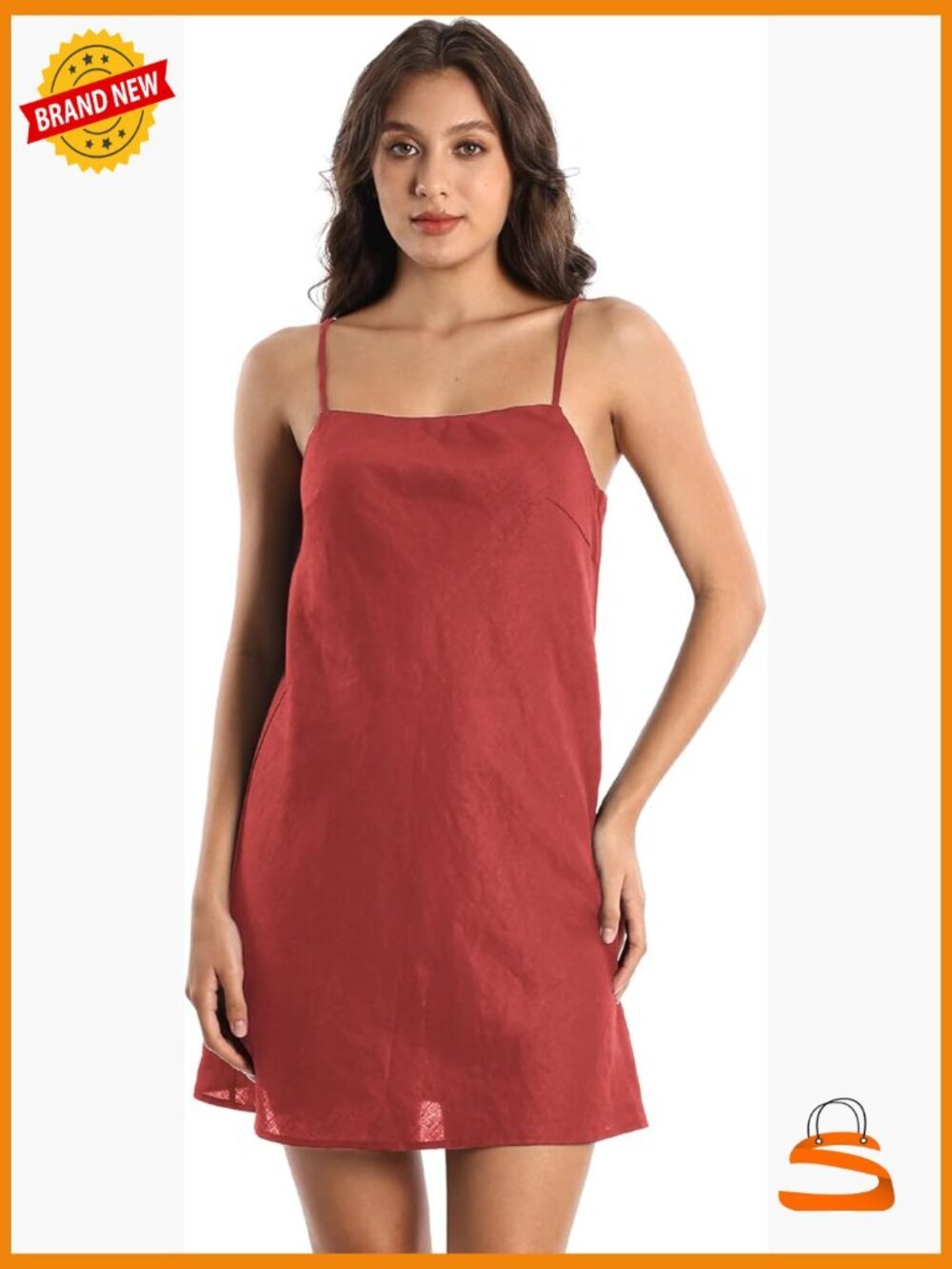 Pure Linen Summer Sleeveless Spaghetti Strap Mini Dress with Lining - Picture 1 of 7